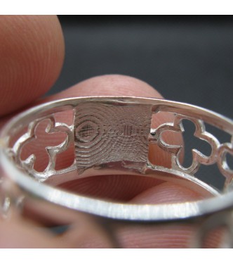 R002032 Sterling Silver Ring Flower Pattern Band 10mm Wide Genuine Solid Hallmarked 925